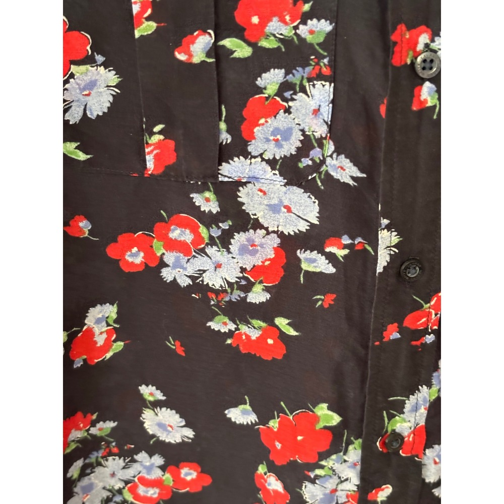 Lauren Ralph Lauren Silk Blend Floral Poppy‎ Button Down Shirt Navy Red Blue L - Picture 4 of 7